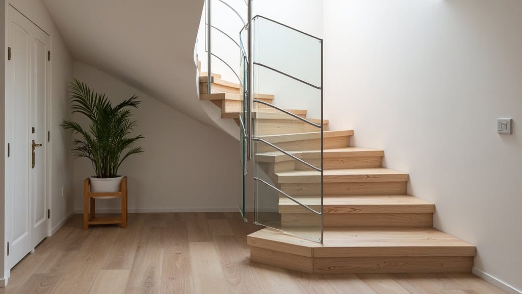 Monte-escalier courbe installé sur un escalier en colimaçon à Gérardmer