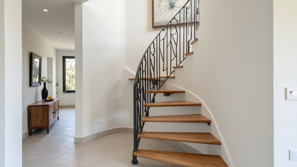 Monte-escalier courbe sur mesure installé dans une maison à Chiconi, rail épousant la forme de l’escalier tournant