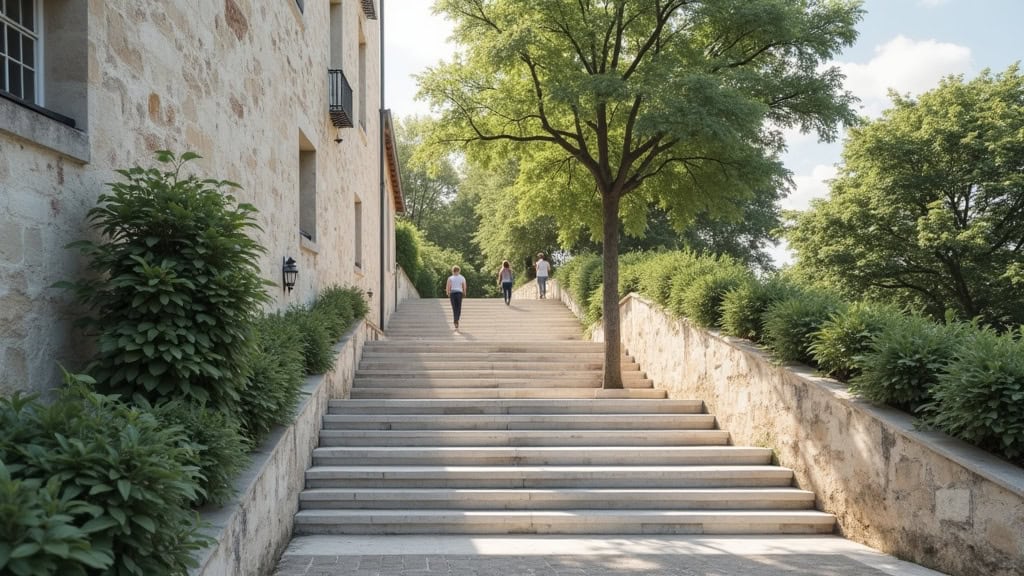 Monte-escalier debout utilisé sur un escalier étroit à Couilly-Pont-aux-Dames