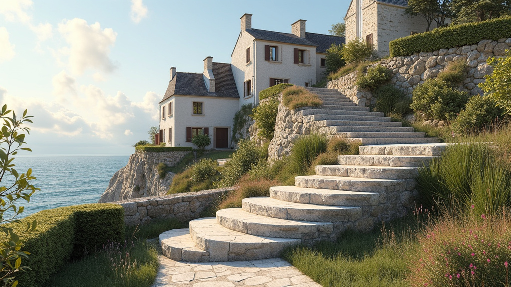 Monte-escalier discret dans une maison traditionnelle bretonne à Camaret-sur-Mer