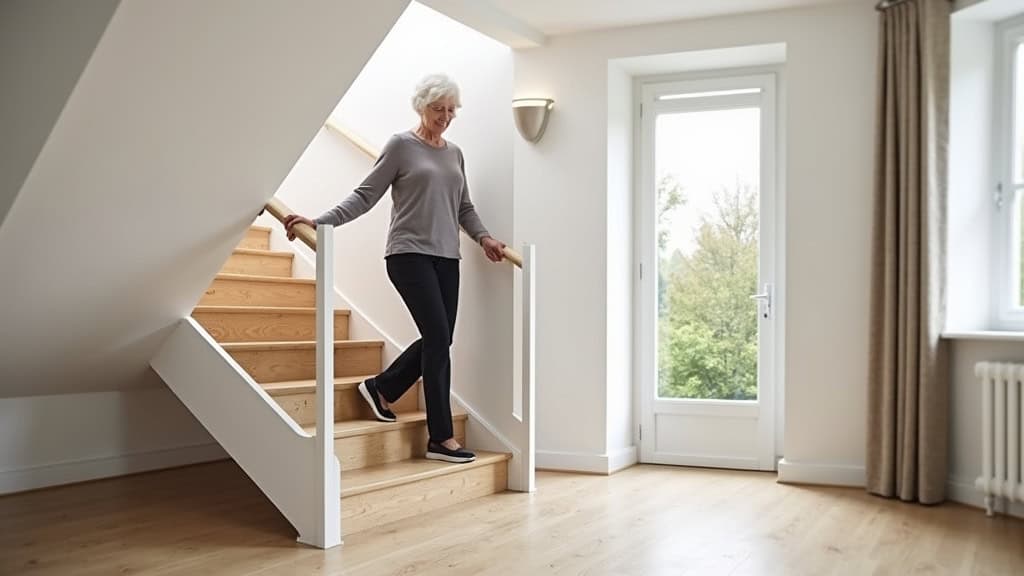 Monte-escalier droit en fonctionnement dans une maison à Gresswiller, utilisé par une personne âgée