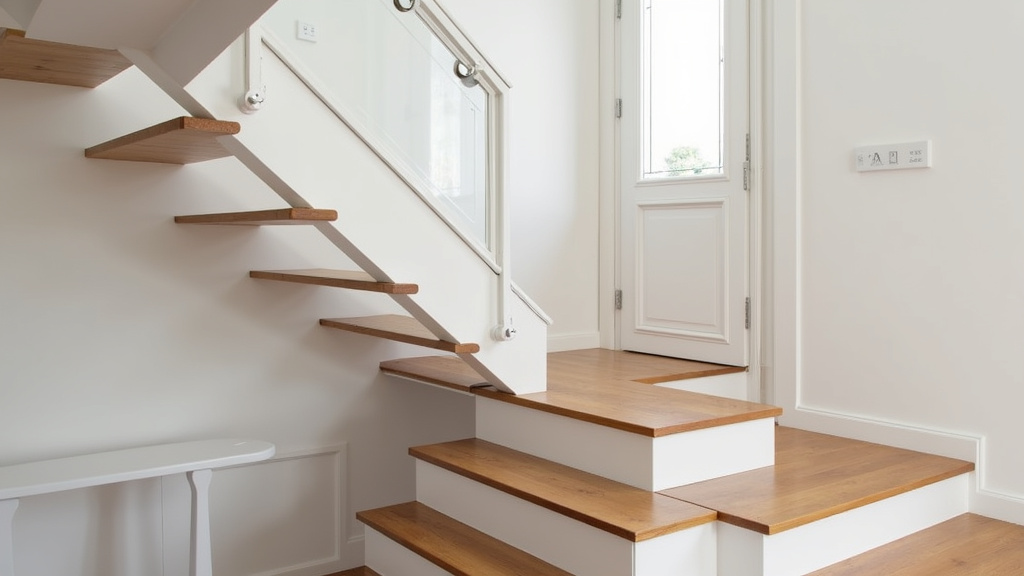 Monte-escalier droit installé dans une maison à Saint-Arnoult-en-Yvelines, avec un siège blanc et un rail discret intégré à l’escalier en bois