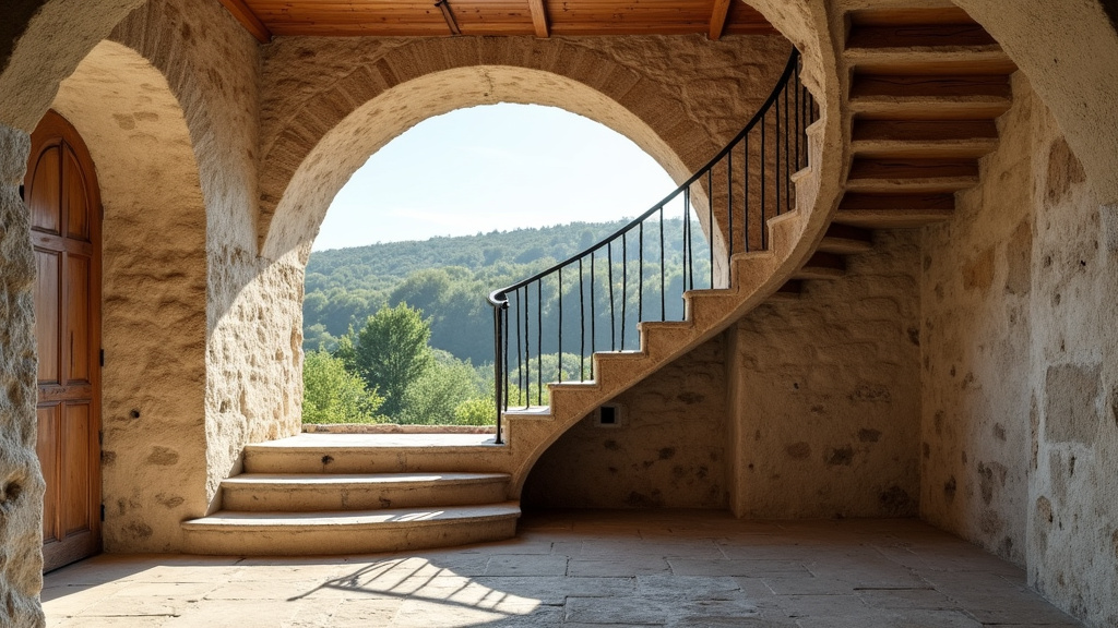 Monte-escalier droit installé dans une maison ancienne à Cairanne avec vue sur les vignes