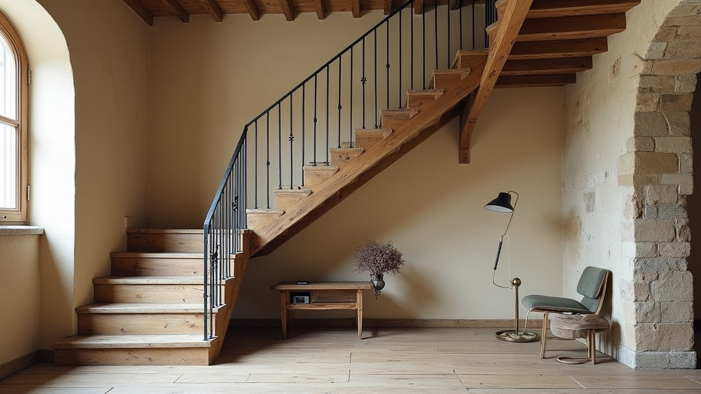 Monte-escalier droit installé dans une maison ancienne à Grièges, vue d