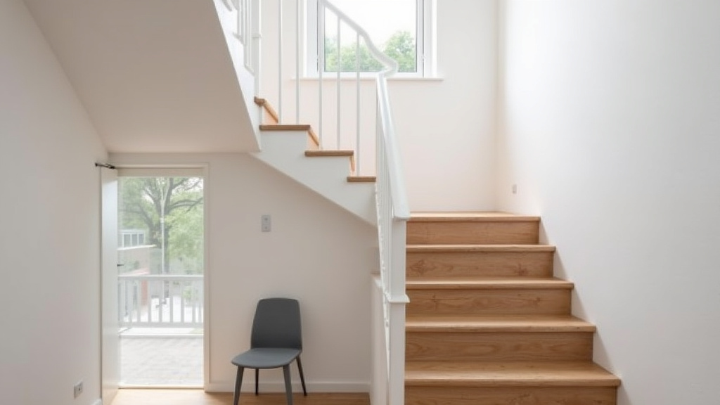 Monte-escalier droit installé dans une maison typique de Boismé, avec un siège gris et un rail blanc sur un escalier en bois