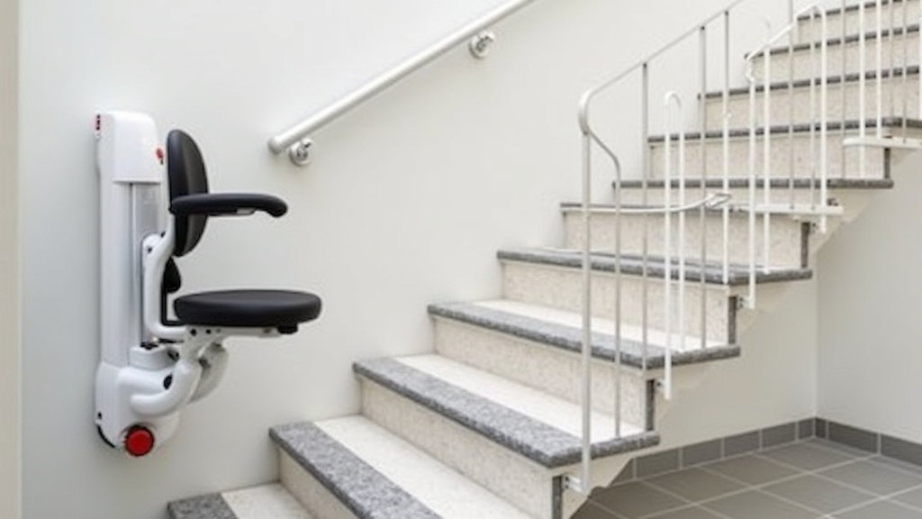 Monte-escalier droit installé sur un escalier intérieur à Bandrele, avec siège ergonomique et télécommande