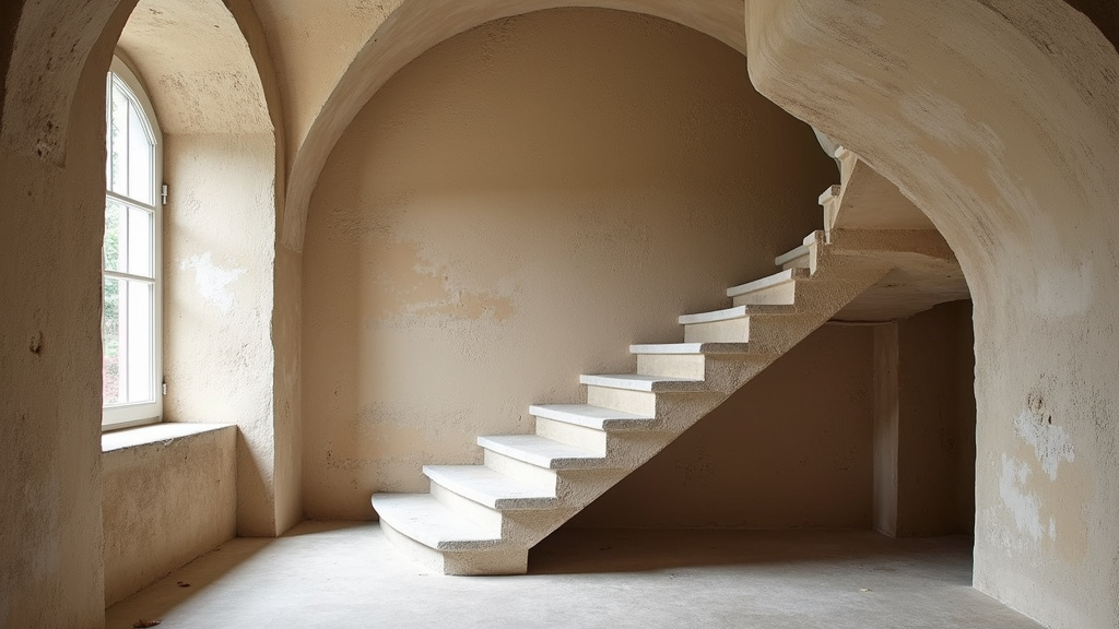 Monte-escalier en colimaçon dans une maison ancienne à Moissat