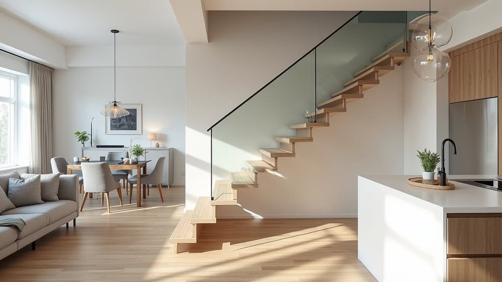 Monte-escalier en fonctionnement dans une maison à L