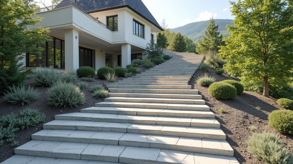 Monte-escalier extérieur en cours de pose sur un escalier extérieur dans les Vosges