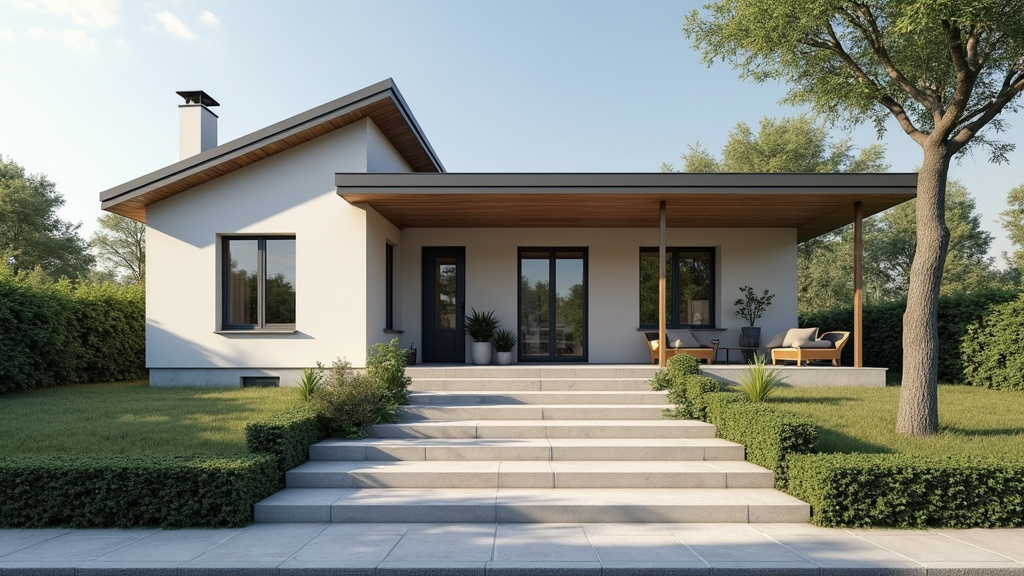 Monte-escalier extérieur en cours d’installation devant une maison à Chameyrat