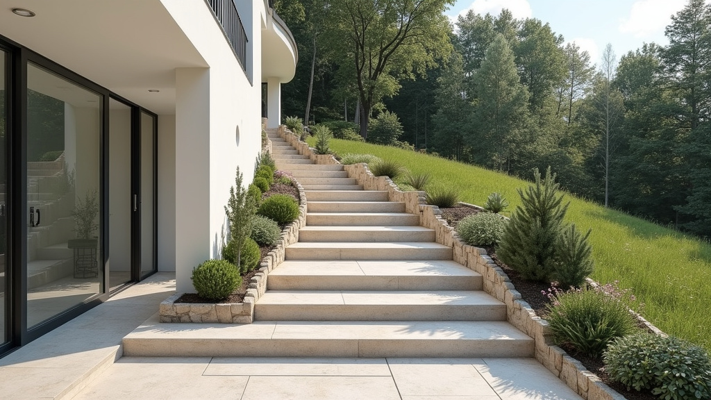 Monte-escalier extérieur en cours d’installation sur un escalier en pierre à Crest, vue d’ensemble