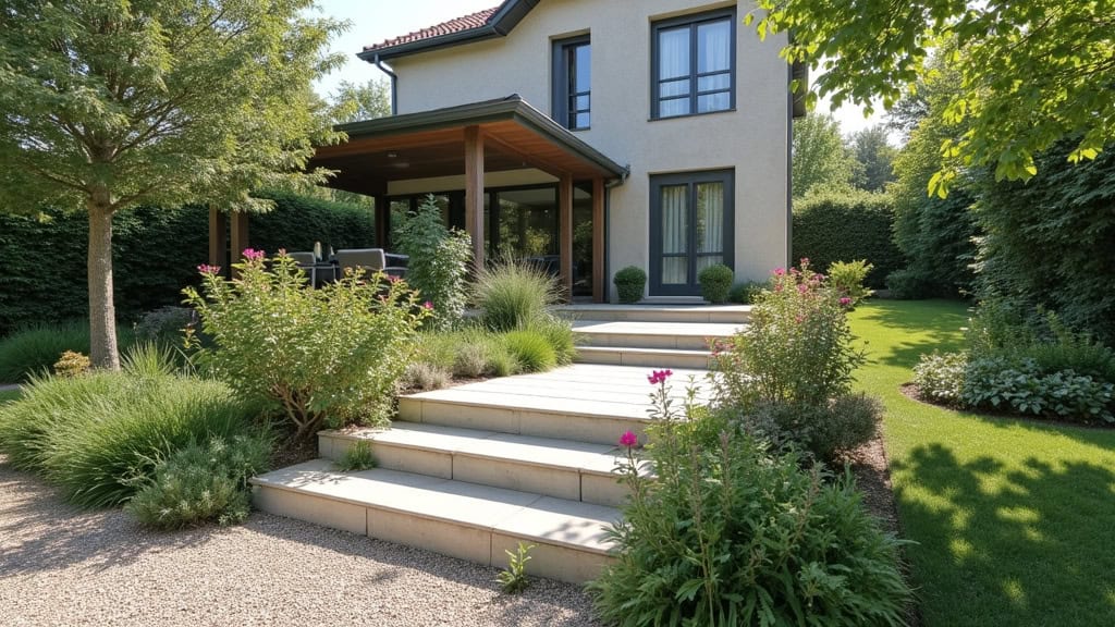 Monte-escalier extérieur en cours d’utilisation pour accéder au jardin à Nieulle-sur-Seudre