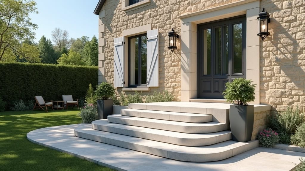 Monte-escalier extérieur en fonctionnement devant une maison à Neufgrange