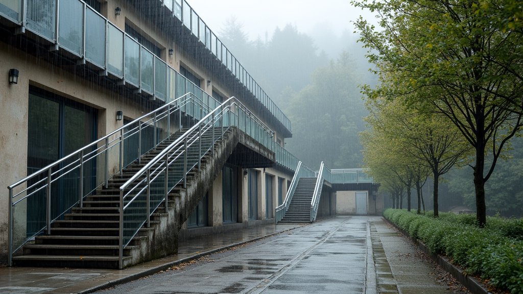 Monte-escalier extérieur en fonctionnement par temps de pluie à Livinhac-le-Haut
