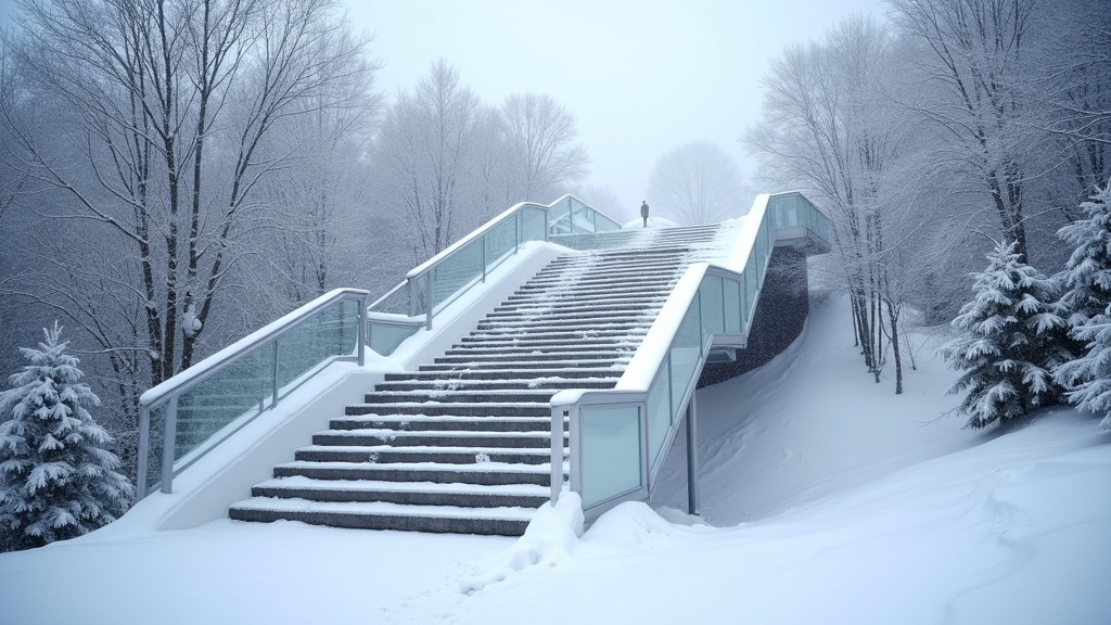 Monte-escalier extérieur en fonctionnement par temps neigeux à Hangenbieten