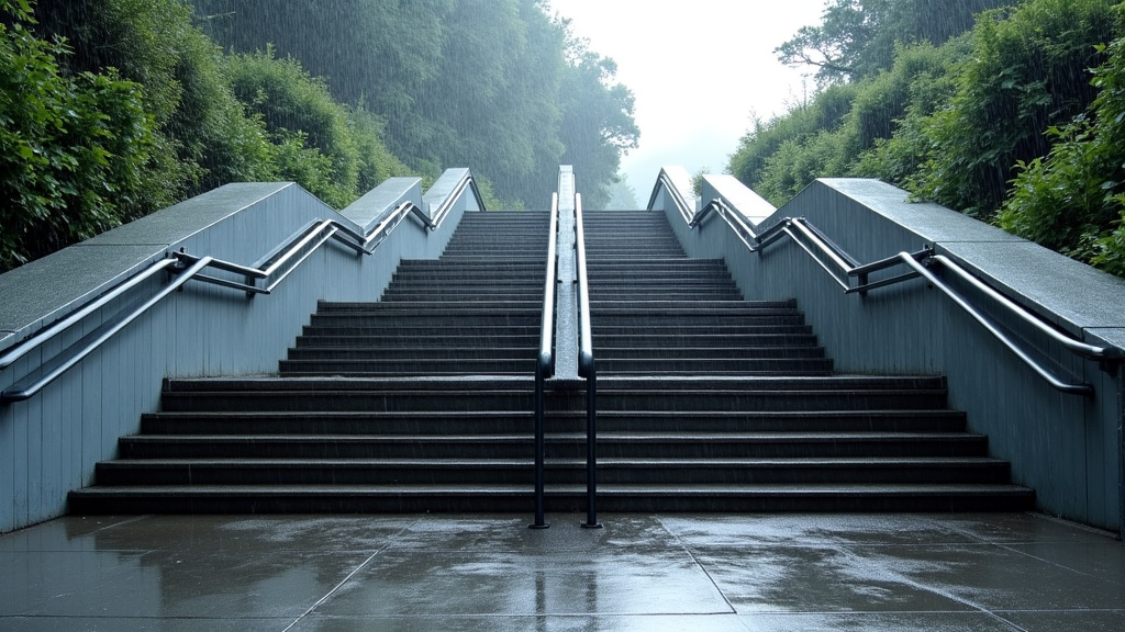 Monte-escalier extérieur en fonctionnement sous la pluie à Linxe