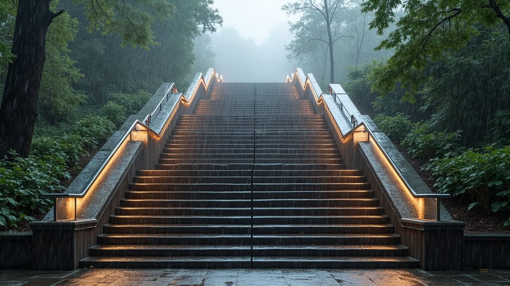 Monte-escalier extérieur en fonctionnement sous la pluie à Lutzelhouse