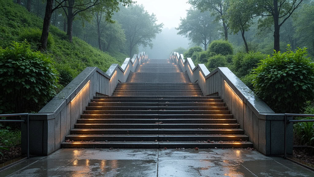 Monte-escalier extérieur en fonctionnement sous la pluie à Paulx