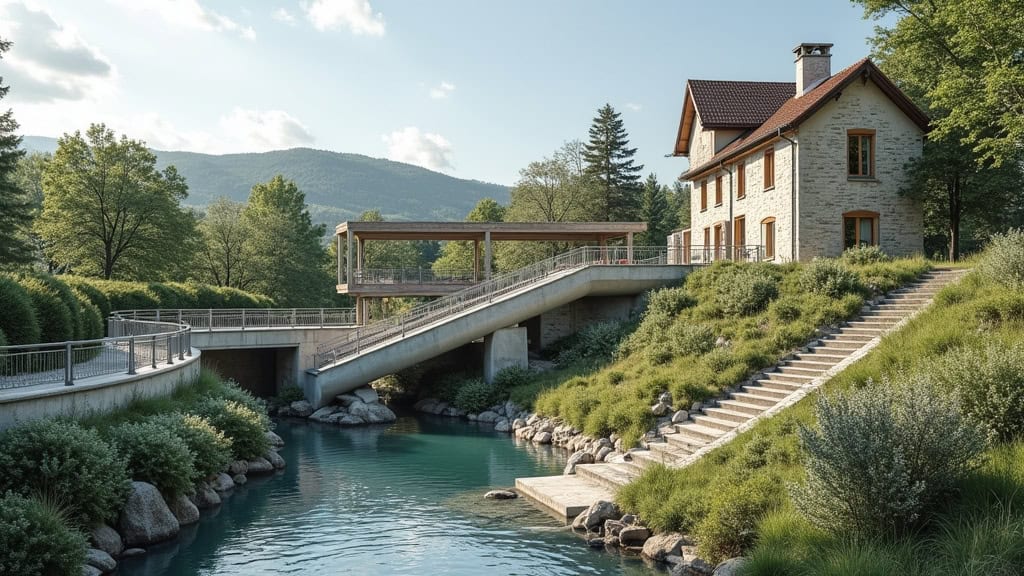 Monte-escalier extérieur en fonctionnement sur un perron à Châtillon-sur-Cluses