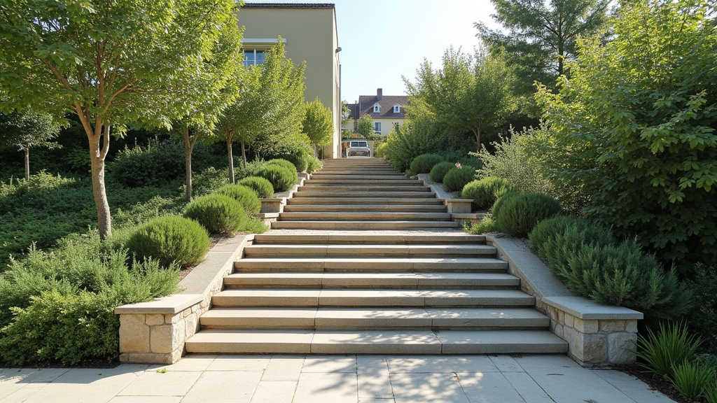 Monte-escalier extérieur en utilisation dans un jardin à Gruchet-le-Valasse