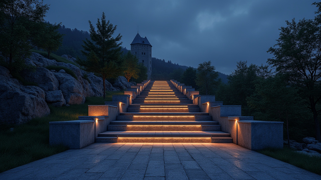 Monte-escalier extérieur fonctionnant la nuit à Nogent-le-Rotrou