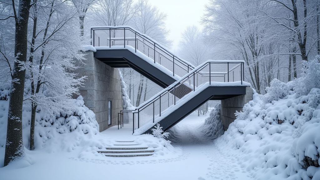 Monte-escalier extérieur fonctionnant par temps de neige à Bois-Colombes