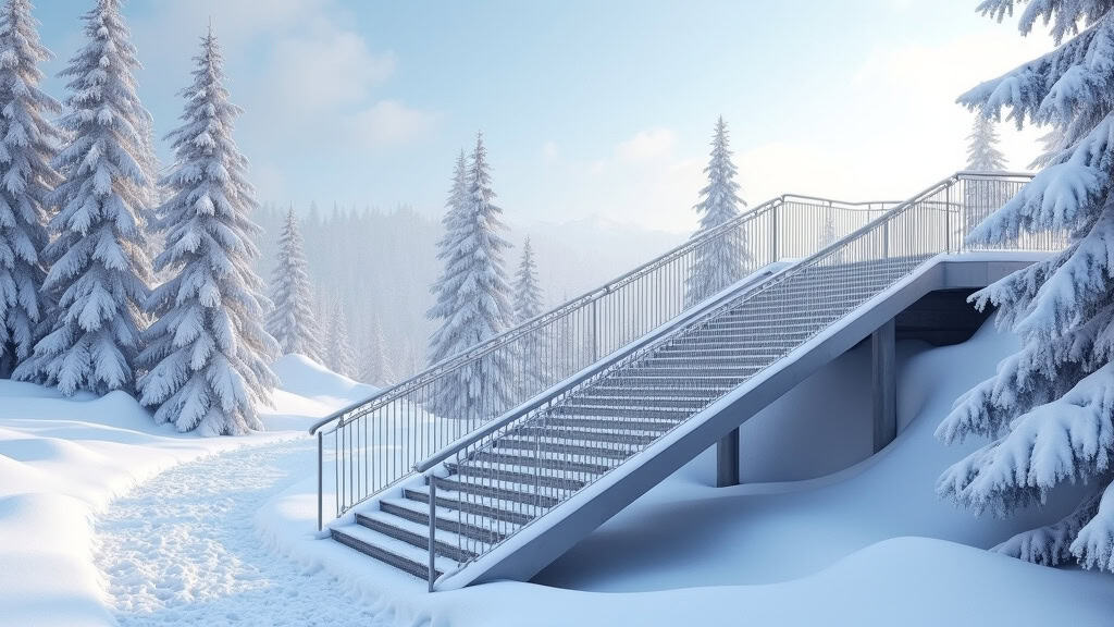 Monte-escalier extérieur fonctionnant par temps de neige à Les Fourgs