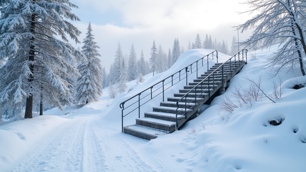 Monte-escalier extérieur fonctionnant sous la neige à Beaurevoir