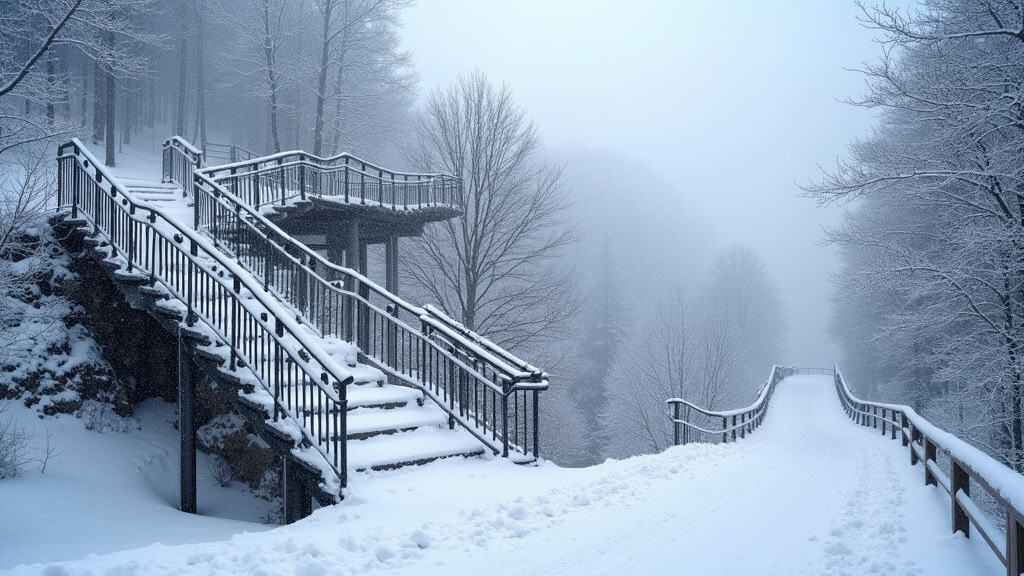 Monte-escalier extérieur fonctionnel sous la neige à Magnac-sur-Touvre