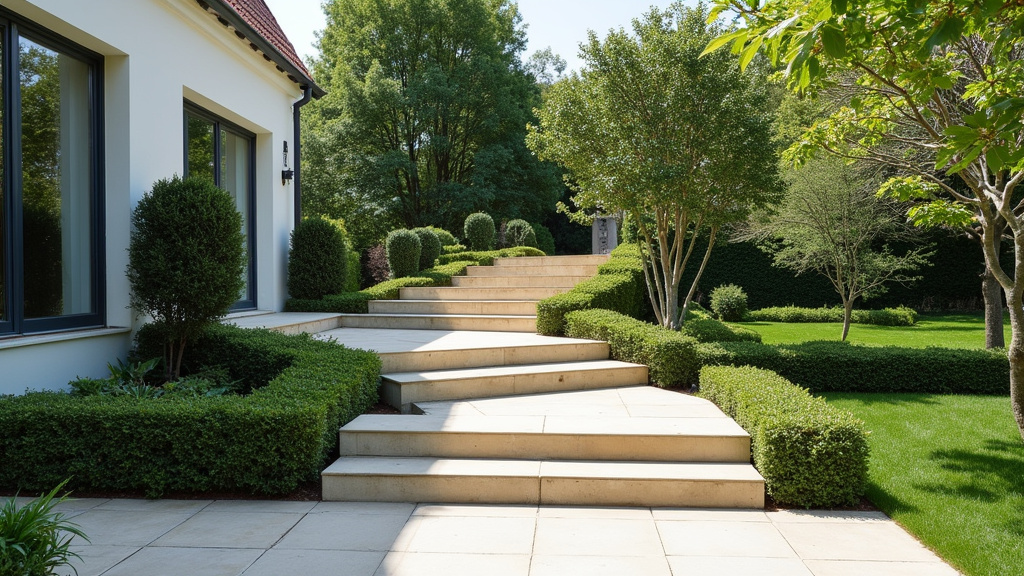 Monte-escalier extérieur installé à Fraisses dans un jardin