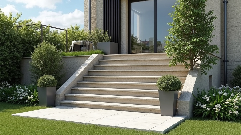 Monte-escalier extérieur installé à Freneuse pour accéder au jardin depuis le rez-de-chaussée