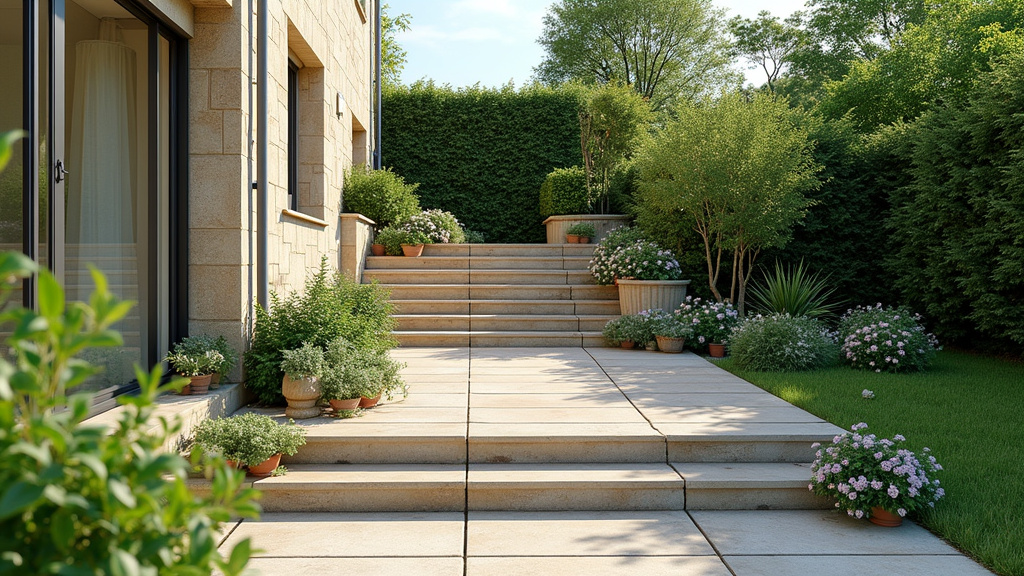 Monte-escalier extérieur installé à Lachassagne pour accéder au jardin