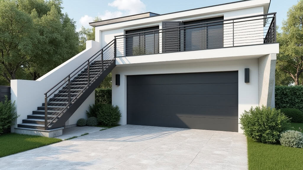 Monte-escalier extérieur installé à Lanvéoc pour accéder au garage