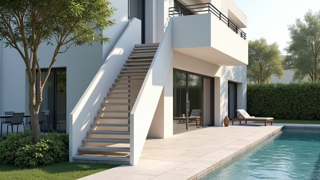 Monte-escalier extérieur installé à l’arrière d’une maison à Osséja