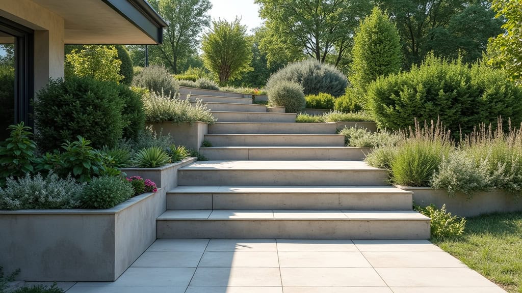 Monte-escalier extérieur installé à Le Coteau pour accéder au jardin