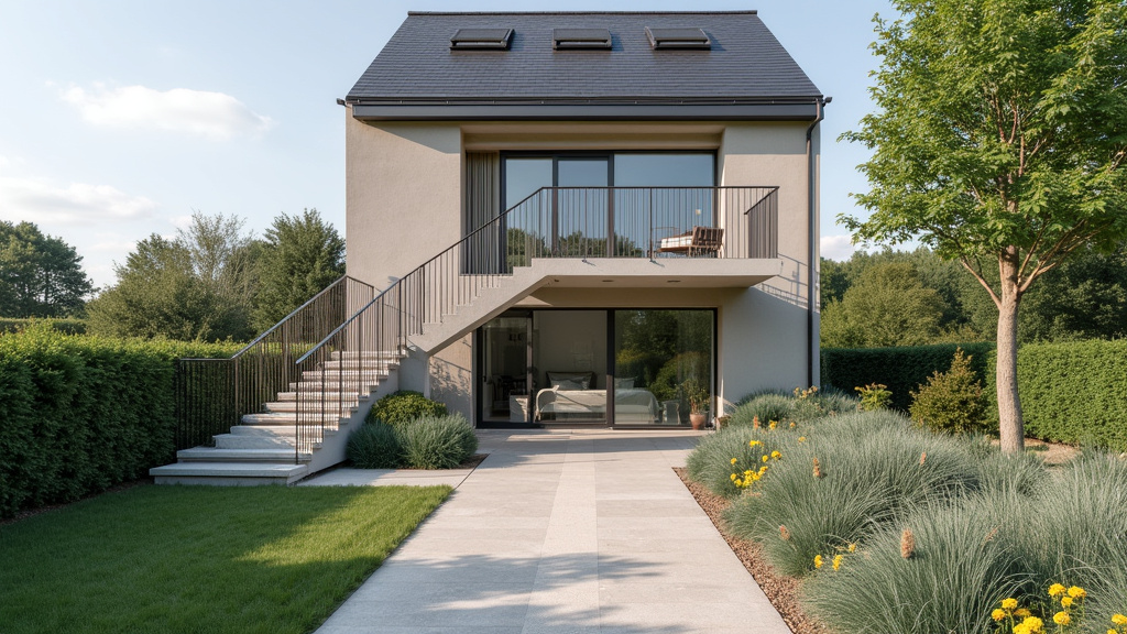 Monte-escalier extérieur installé à l’entrée d’une maison à Grugny, en Normandie
