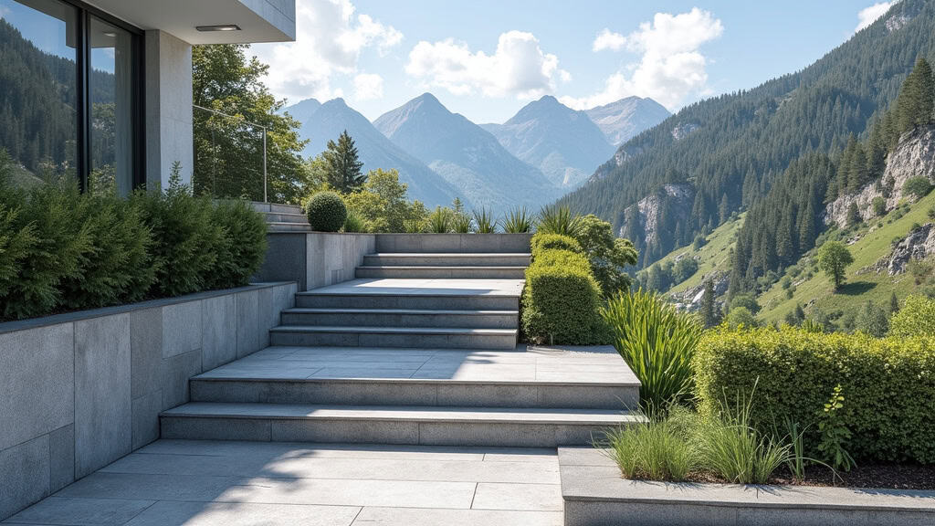 Monte-escalier extérieur installé à Mieussy en Haute-Savoie, résistant aux intempéries