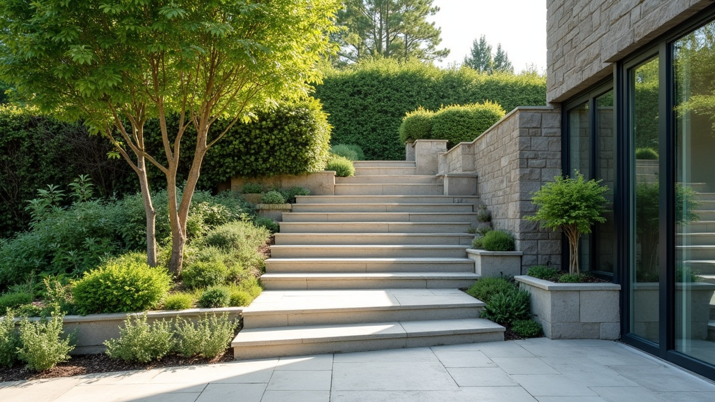 Monte-escalier extérieur installé dans un jardin à Belberaud