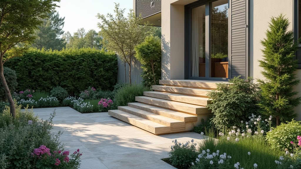 Monte-escalier extérieur installé dans un jardin à Périers