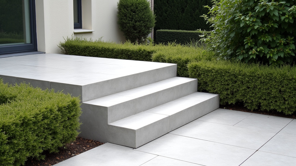 Monte-escalier extérieur installé dans un jardin à Rambouillet pour accéder à une dépendance