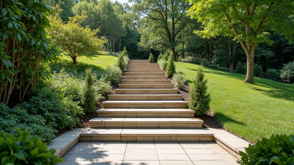Monte-escalier extérieur installé dans un jardin en pente à Sainte-Anne