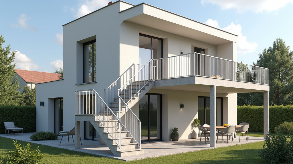 Monte escalier extérieur installé dans une habitation à Dombasle-sur-Meurthe, en cours de fonctionnement par temps pluvieux