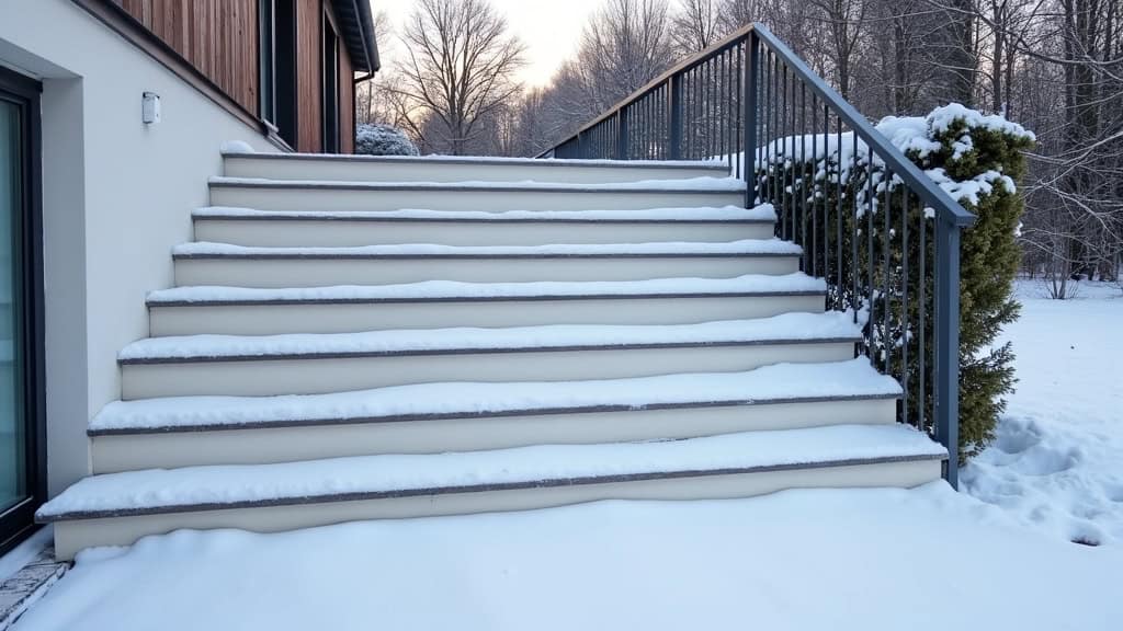 Monte-escalier extérieur installé dans une propriété à Loudéac en hiver