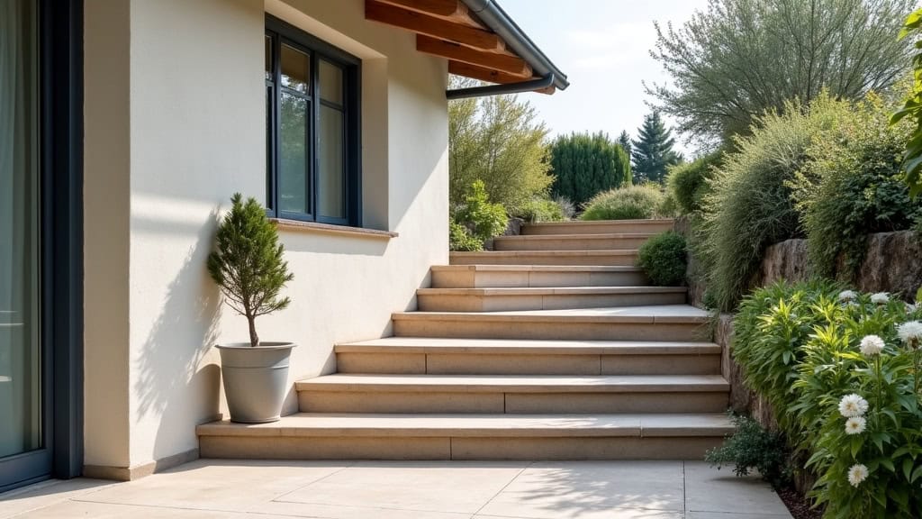 Monte-escalier extérieur installé dans une propriété de Vernoux-en-Vivarais, en milieu rural