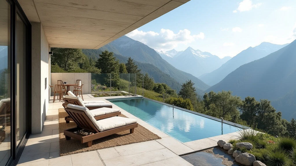 Monte-escalier extérieur installé dans une villa à Ferney-Voltaire avec vue sur les Alpes