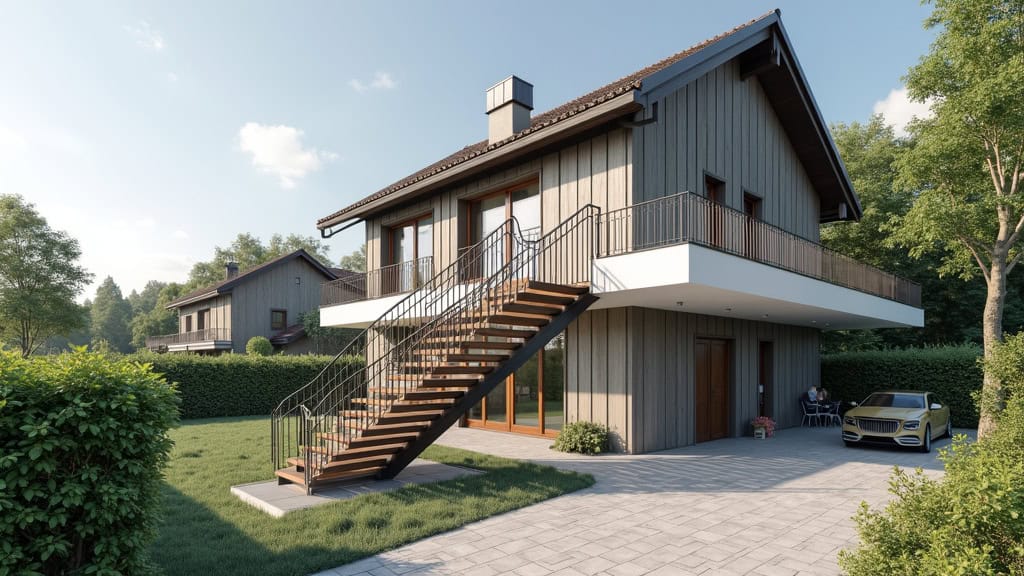 Monte-escalier extérieur installé devant une habitation à Locmaria-Grand-Champ