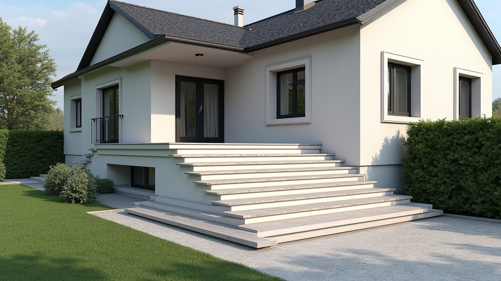 Monte-escalier extérieur installé devant une maison à Bélesta