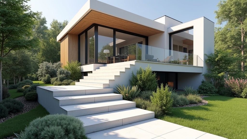 Monte-escalier extérieur installé devant une maison à Darney