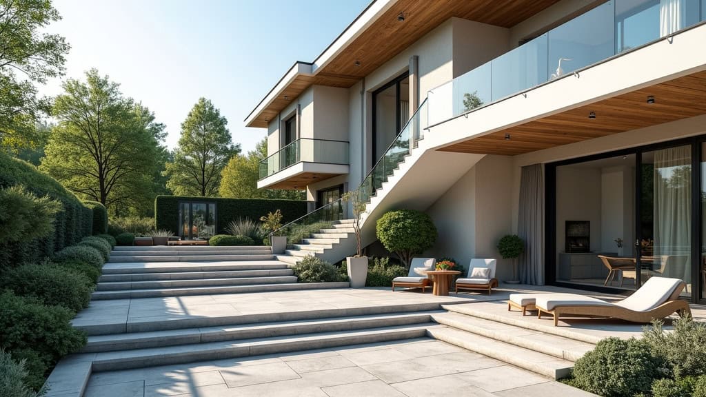 Monte-escalier extérieur installé devant une maison à Forges-les-Eaux