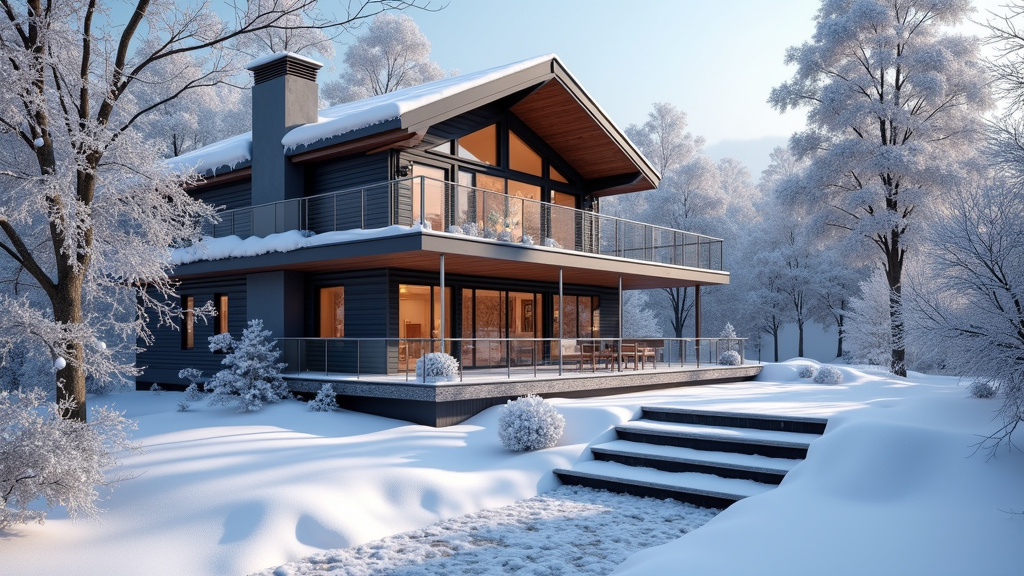 Monte-escalier extérieur installé devant une maison à Frasne en hiver avec neige au sol